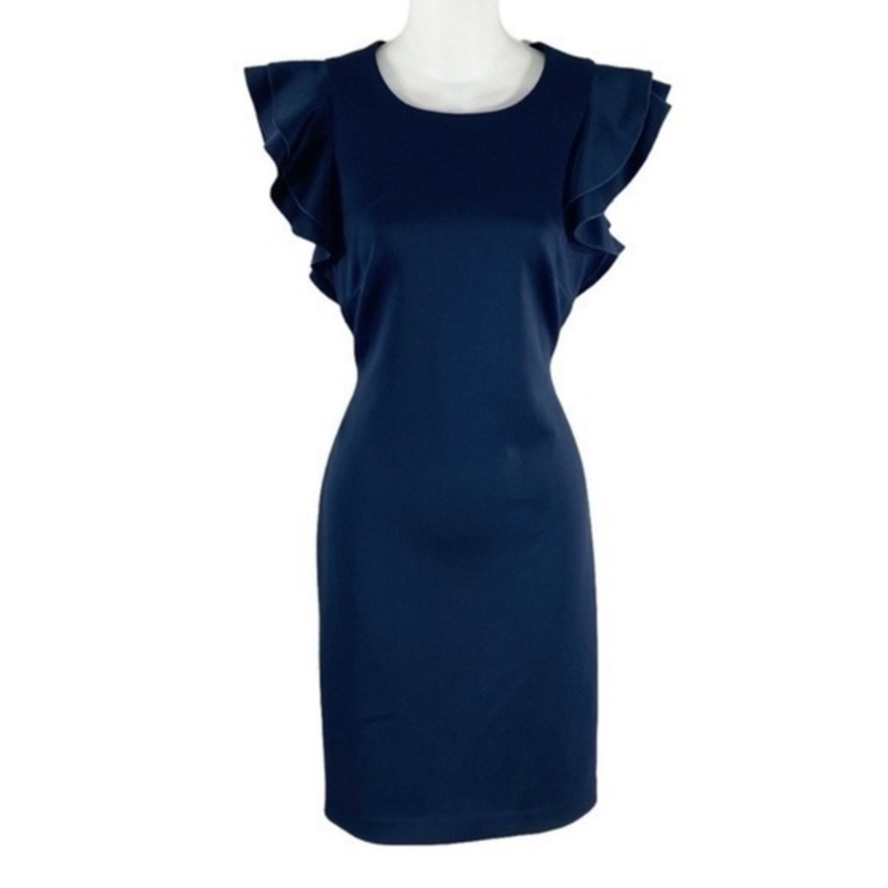 Tommy Hilfiger Navy Blue Scuba Sheath Dress with Flutter Sleeves 4